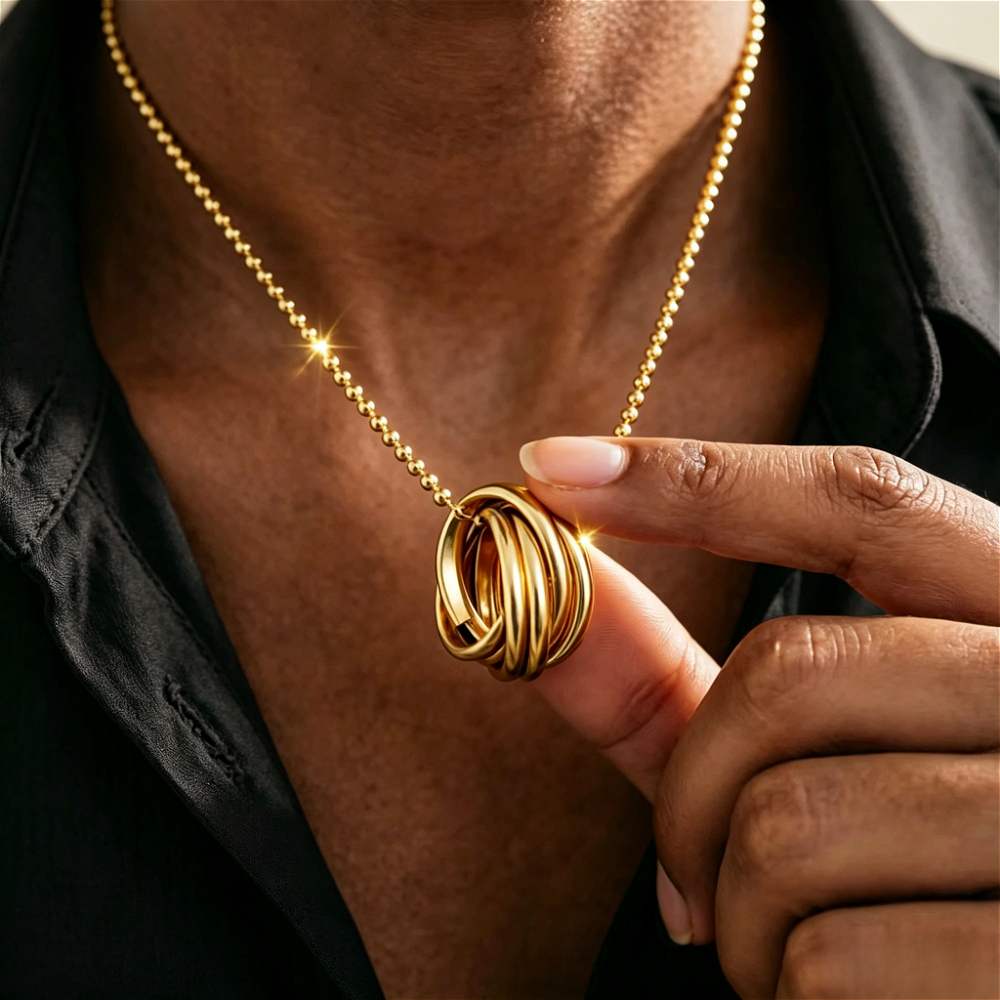 Unisex 18K Gold Plated Multi-Ring Interwoven Necklace